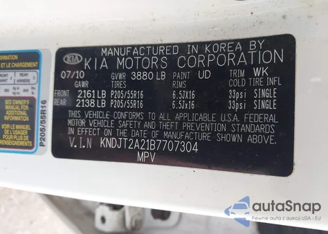 2011 Kia Soul + from USA, damaged, VIN KNDJT2A21B7707304